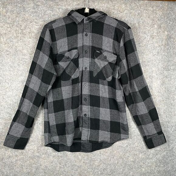 Brixton Other - BRIXTON Bowery Mens Flannel Hoodie Hooded Size M Medium Gray Black Plaid USA EUC